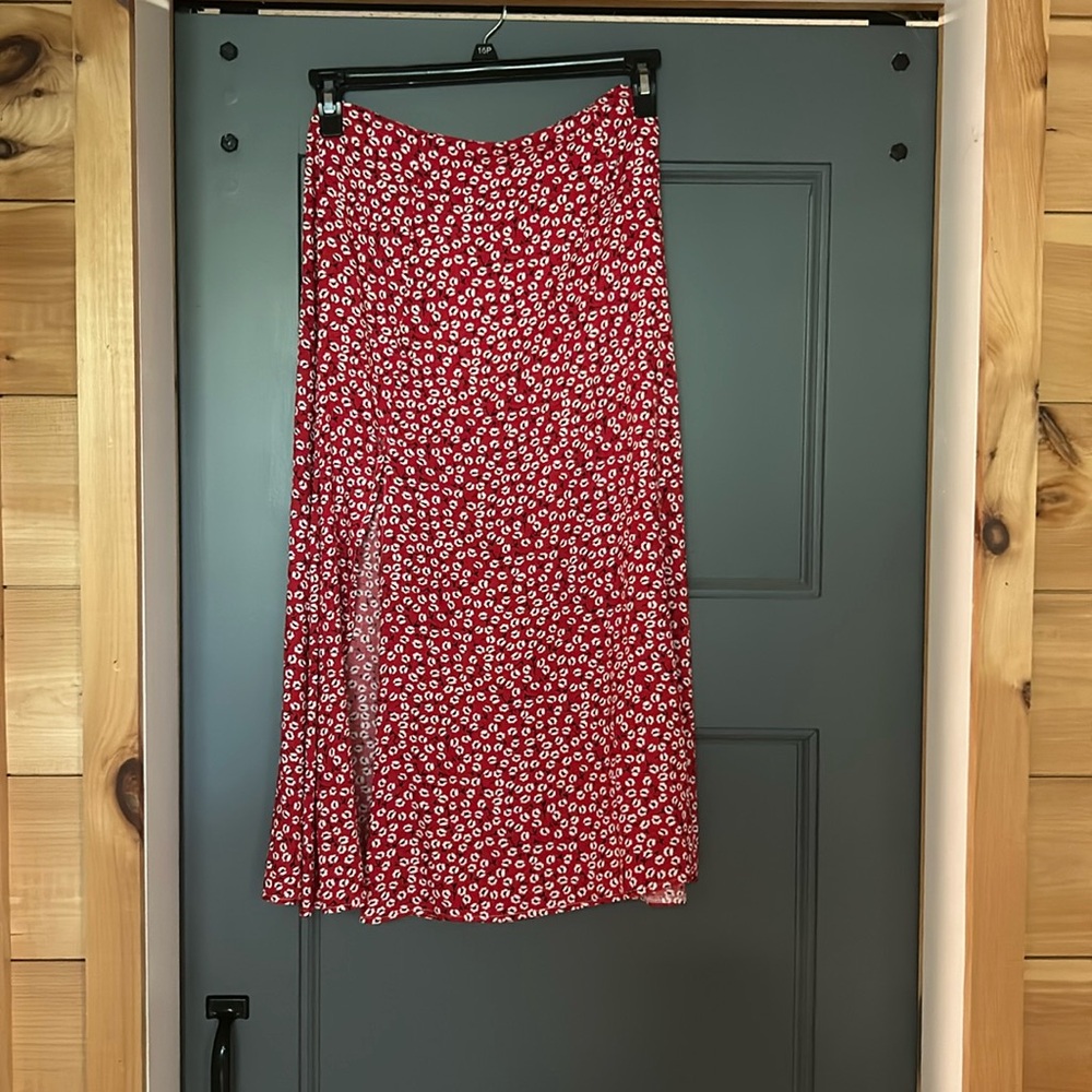 Floral, red, midi skirt